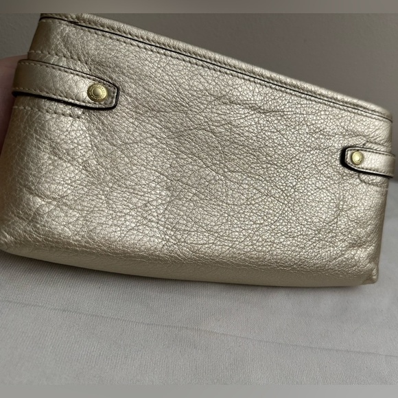 Coach-Pale Metallic Gold Laser etched Logo Clutch Wristlet - Picture 2 of 9